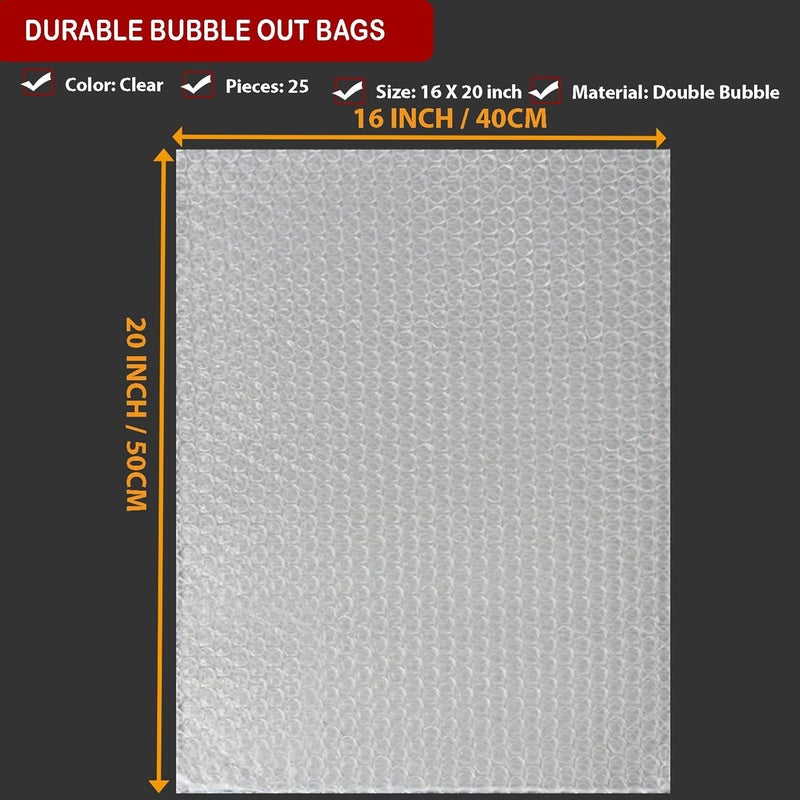 AODESTINY 25Pcs Large Bubble Pouches, 16” X 20” Clear Bubble Pouch Wrap Bags for Packing, Double Walled Moving Supplies Bubble Bags Wrap for Fragile Dishes China Plates, Bubble out Bags for Shipping Moving - Image 2